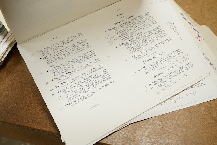 Archive of the Courthouse Farm Stud, Offham near Lewes and the Clark family, 1900-2014, including an important series of letters from Lady Anne Blunt at the Sheyk Obeyd Stud, Ain Shems, Egypt, 1912-1917, and her daughter